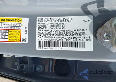 2025 Honda Accord Hybrid Sport z USA, uszkodzony, nr VIN 1HGCY2F50SA001149